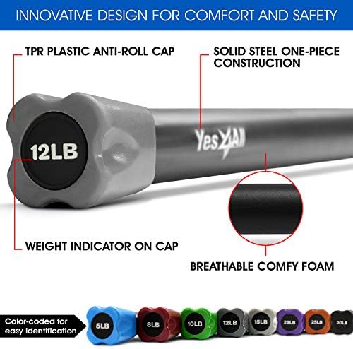 Yes4All Total Body Workout Weighted Bar for Strength Training and Home Gym Use - Single/Combo | Yes4All Resistance Ba