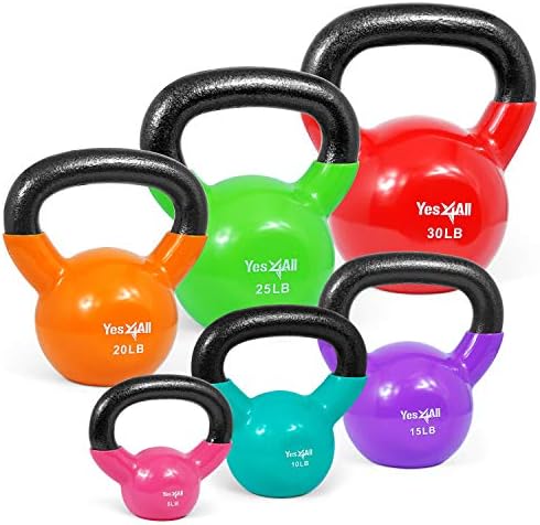 Yes4All Kettlebell, Stable Flat Bottom Kettlebell, Cast Iron Sets for Full Body Workout, Push Up, Grip Strength Training