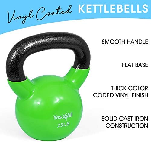Yes4All Kettlebell, Stable Flat Bottom Kettlebell, Cast Iron Sets for Full Body Workout, Push Up, Grip Strength Training