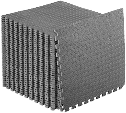 ProsourceFit Puzzle Exercise Mat for Home Gym, Mat for Home Workout Equipment, Floor Padding for Kids, Black, 24 in x 24