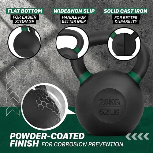 Yes4All Powder Coated 9lb-71lb Cast Iron Core Kettlebells for Heavy Duty Strength Training | Yes4All Powder Coated Kett