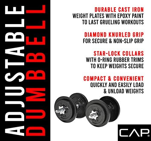 CAP Barbell Adjustable Dumbbell Weight Set for Home Gym Fitness Lovers | Ideal for Home Workouts and Muscle Building |