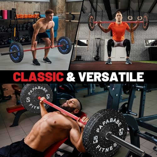 Papababe Olympic Barbell 45lb Weight Bar for Strength Training and Gym Use with 1000lb Weight Capacity Chrome/Zinc Plati