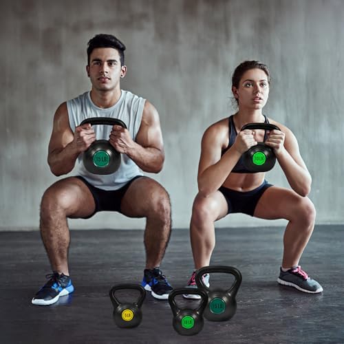 Fitvids 3-Piece Kettlebell Exercise Set for Fitness Lovers, 5 lbs, 10 lbs, 15 lbs Fitvids 4-Piece Kettlebell Weight Set
