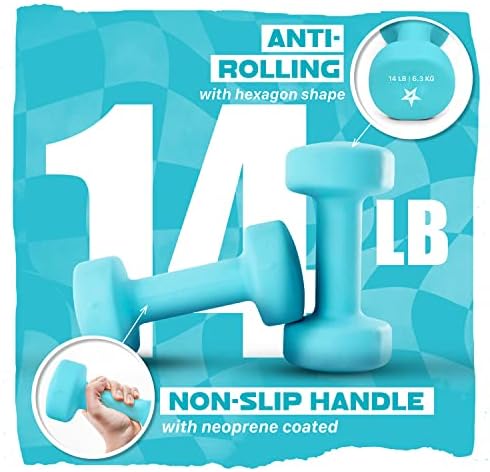 Yes4All Neoprene Coated Dumbbell Hand Weight Sets of 2 - Multiple Weight Options for Home Gym Fitness Users - Anti-Roll,