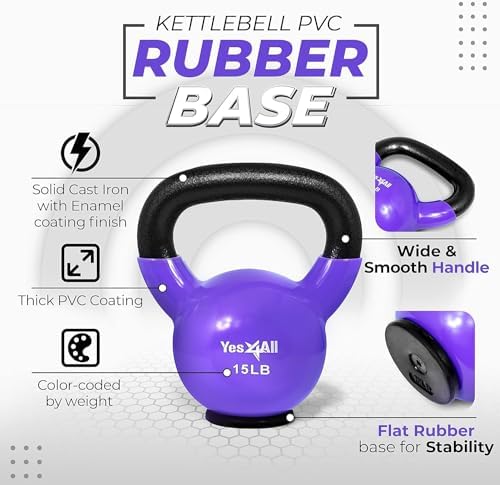 Yes4All Rubber Base Kettlebells for WomenStrength Training (10-65 lbs) Yes4All Kettlebells for Women Fitness Rubber Ba