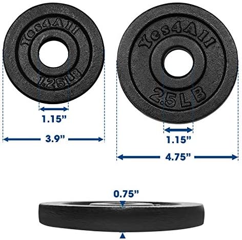 Yes4All 1.15 Inch Cast Iron Weight Plate - Strength Training & Weightlifting for Home Gyms, Dumbbell Sets, Durable & Lon
