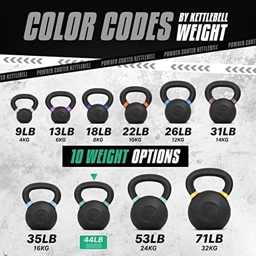 Yes4All Powder Coated 9lb-71lb Cast Iron Core Kettlebells for Heavy Duty Strength Training | Yes4All Powder Coated Kett