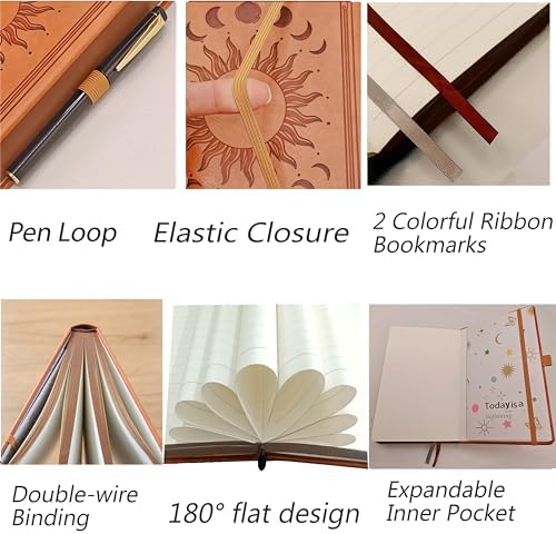 Classic Lined Writing Daily Journal for Men & Women - 360 Pages Hardcover Notebook with Vintage Sun & Moon Design, Blue