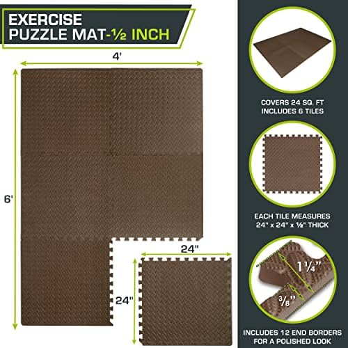 ProsourceFit Puzzle Exercise Mat for Home Gym, Mat for Home Workout Equipment, Floor Padding for Kids, Black, 24 in x 24