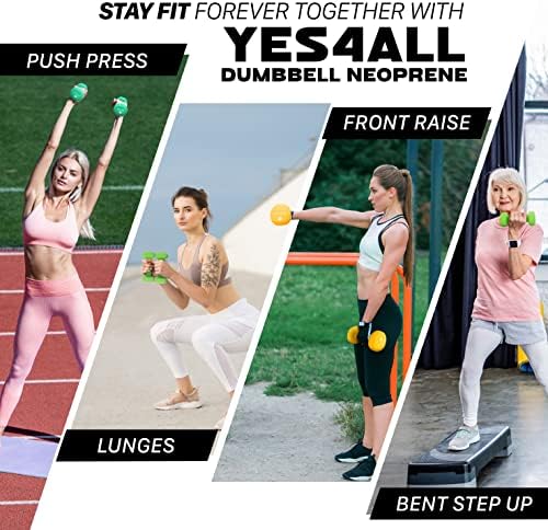 Yes4All Neoprene Coated Dumbbell Hand Weight Sets of 2 - Multiple Weight Options for Home Gym Fitness Users - Anti-Roll,