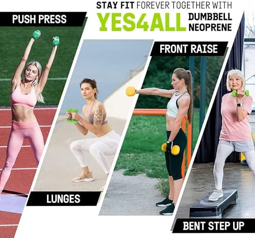 Yes4All Neoprene Coated Dumbbell Hand Weight Sets of 2 - Multiple Weight Options for Home Gym Fitness Users - Anti-Roll,