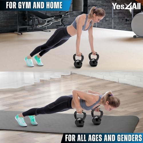 Yes4All Cast Iron Kettlebell, Strength Training Kettlebells for Men 5-80 Lb for Full Body Workout and Push Up - Set of 2