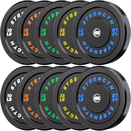 Olympic Rubber Bumper Weights for Home Gym Strength Training | 2 Inch Barbell Plate Set for Home Gym Strength Training