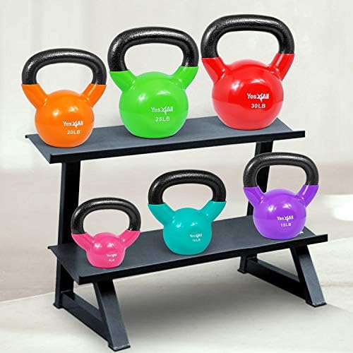 Yes4All Kettlebell, Stable Flat Bottom Kettlebell, Cast Iron Sets for Full Body Workout, Push Up, Grip Strength Training