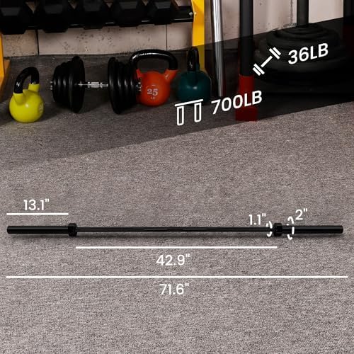 Fitvids Olympic Barbell Bar for Powerlifting and Weightlifting, High Capacity 700 Pound, 2 Inch Diameter Barbell