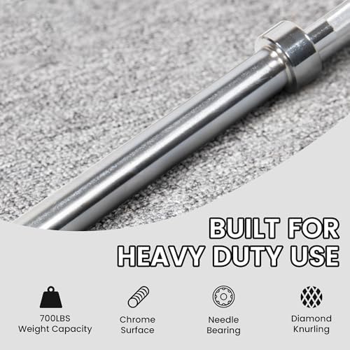 Fitvids Olympic Barbell Bar for Powerlifting and Weightlifting, High Capacity 700 Pound, 2 Inch Diameter Barbell