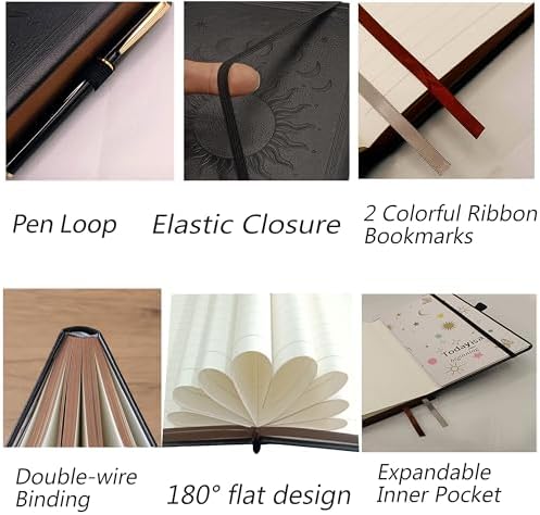 Classic Lined Writing Daily Journal for Men & Women - 360 Pages Hardcover Notebook with Vintage Sun & Moon Design, Blue