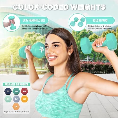 Yes4All Vinyl Hexagon Dumbbells - 2-in-1 Adjustable Set (2-15 lbs) for Home Gym Strength Training