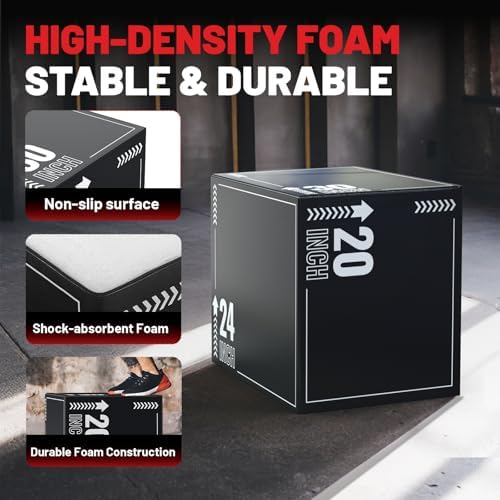 Papababe 3-in-1 Plyometric Jump Box Workout Equipment, Home Gym Box Jumps, Anti Slip Surface and High Density Foam, Home