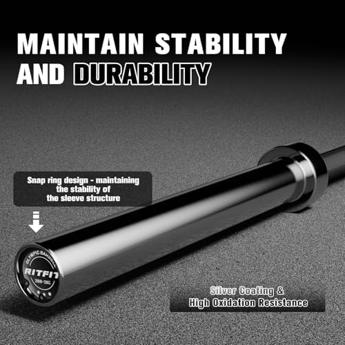 RitFit 7FT Olympic Barbell for Strength and Weightlifting Training - 2 Inch Olympic Bar for Squat, Deadlift, Bench Press