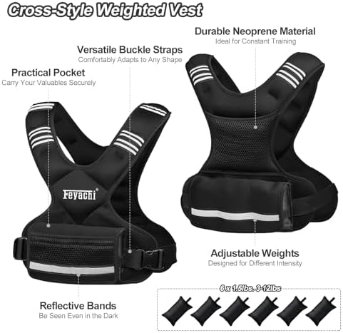 Feyachi Adjustable Weighted Vest for Running Workout and Training - 3-12 lbs / 12-20 lbs / 20-32 lbs - Reflective Design