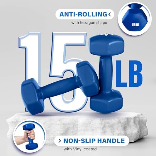 Yes4All Vinyl Hexagon Dumbbells - 2-in-1 Adjustable Set (2-15 lbs) for Home Gym Strength Training