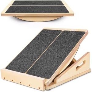 2-in-1 Professional Wooden Balance Board & Slant Board, Adjustable Incline Board and Calf Stretcher, Stretch Board for A