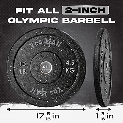 Yes4All 2" Bumper Plate for Weightlifting and StrengthTraining - Less Impact, Absorb Bounce & Shock, Multiple Options