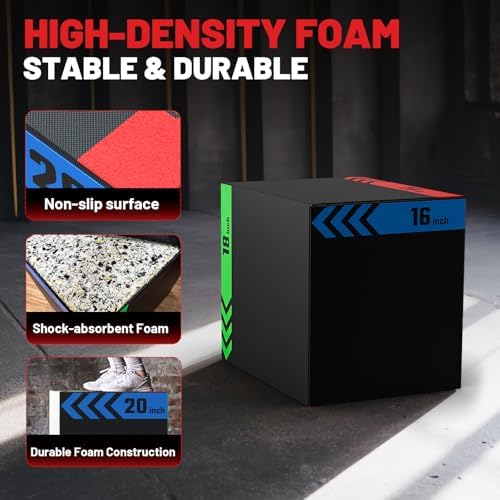 Papababe 3-in-1 Plyometric Jump Box Workout Equipment, Home Gym Box Jumps, Anti Slip Surface and High Density Foam, Home