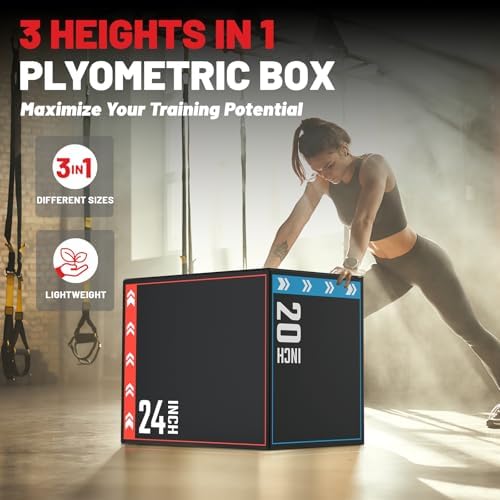 Papababe 3-in-1 Plyometric Jump Box Workout Equipment, Home Gym Box Jumps, Anti Slip Surface and High Density Foam, Home