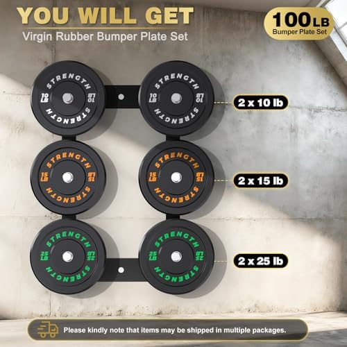 Olympic Rubber Bumper Weights for Home Gym Strength Training | 2 Inch Barbell Plate Set for Home Gym Strength Training