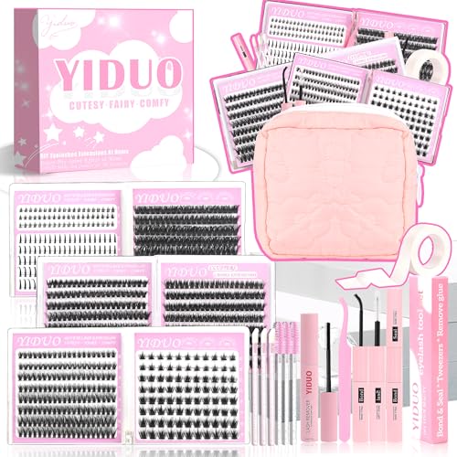 40D/60D Volume C/D Curl Lash Clusters Kit for Eyelash Extensions, Portable Makeup Bag with Lash Bond and Seal, 10-18mm