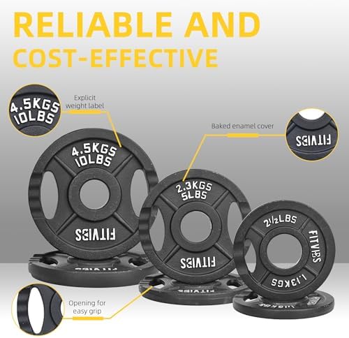 Fitvids Cast Iron Weight Plate for Strength Training and Weightlifting, Multiple Sizes | Fitvids 2-Inch Olympic Plate f