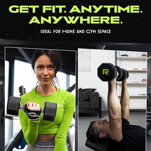 Rubber Coated Dumbbells No Roll Design Easy Grip 10-60 LBS for Strength Training Home Gym