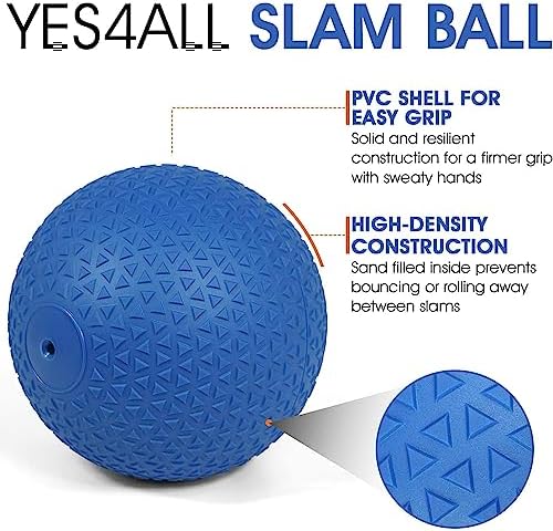 Yes4All Slam Balls, Durable PVC Sand Filled, Core Strengthening Workout Ball for Fitness Enthusiasts at Home Gym