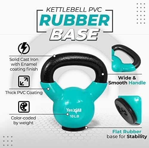 Yes4All Rubber Base Kettlebells for WomenStrength Training (10-65 lbs) Yes4All Kettlebells for Women Fitness Rubber Ba