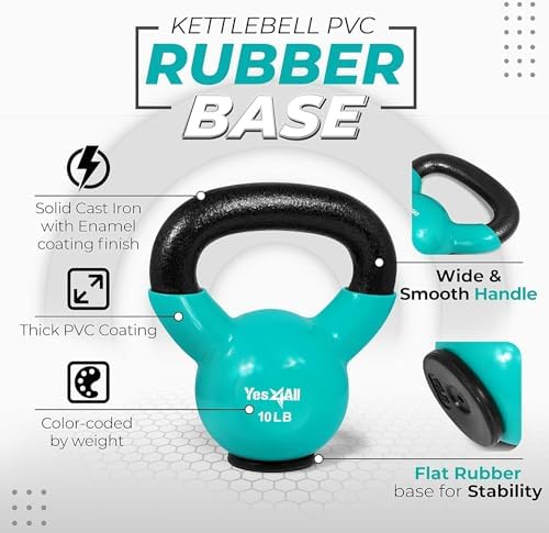 Yes4All Rubber Base Kettlebells for WomenStrength Training (10-65 lbs) Yes4All Kettlebells for Women Fitness Rubber Ba