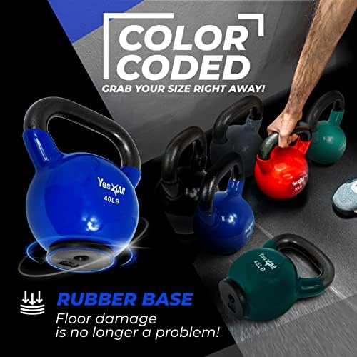 Yes4All Rubber Base Kettlebells for WomenStrength Training (10-65 lbs) Yes4All Kettlebells for Women Fitness Rubber Ba