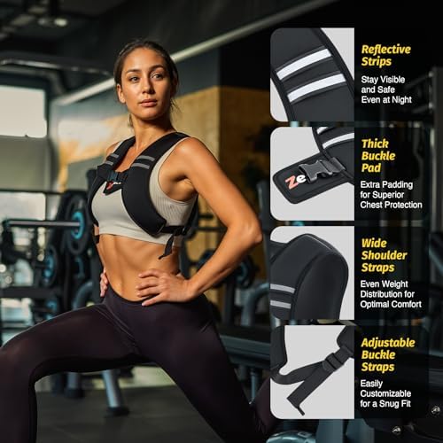 ZELUS Weighted Vest for Strength Training & Weight Loss, 10 lb Z-Fit Soft Iron Vest for Men & Women,Reflective Stripes &