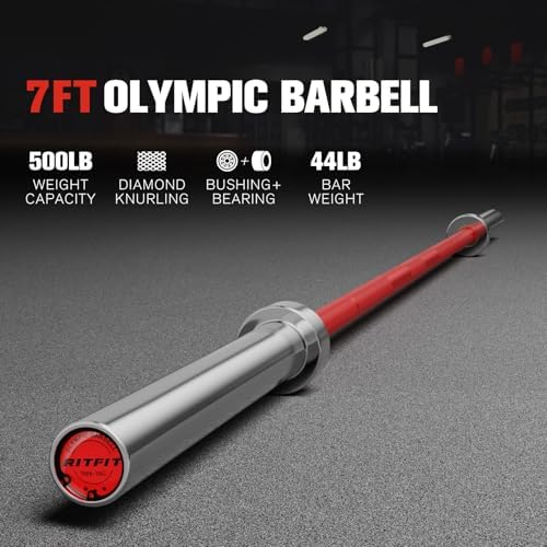 RitFit 7FT Olympic Barbell for Strength and Weightlifting Training - 2 Inch Olympic Bar for Squat, Deadlift, Bench Press