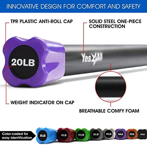 Yes4All Total Body Workout Weighted Bar - Ideal for Home and Gym Fitness Enthusiasts - Strength and Yoga Training - 1|5l