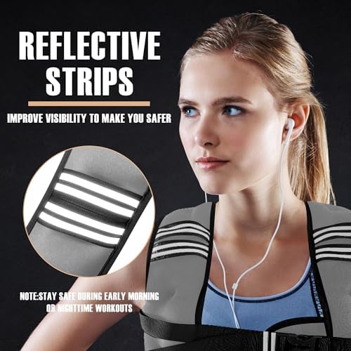 Weighted Vest for Men and Women - 10/15/20lbs - Reflective Stripe - Workout Equipment for Strength Training, Running, Wa