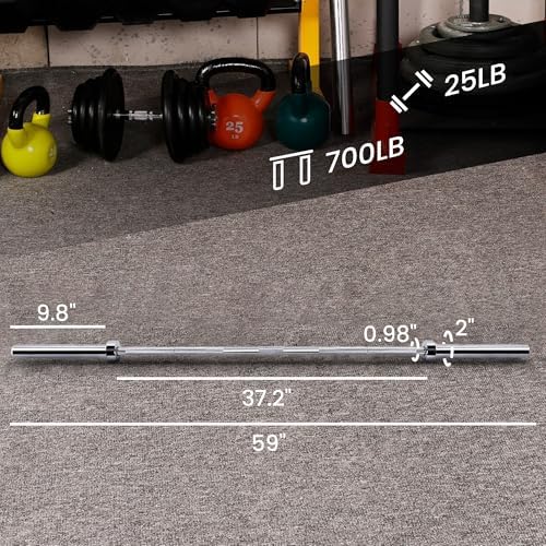 Fitvids Olympic Barbell Bar for Powerlifting and Weightlifting, High Capacity 700 Pound, 2 Inch Diameter Barbell