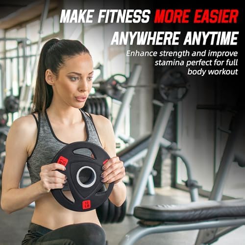 Fitvids Standard Cast Iron 1-inch Weight Plate Rubber Coated for Strength Training & Weightlifting, 45lbs Pair