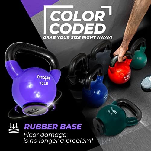 Yes4All Rubber Base Kettlebells for WomenStrength Training (10-65 lbs) Yes4All Kettlebells for Women Fitness Rubber Ba
