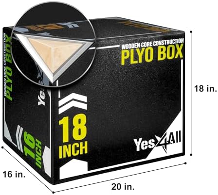 Yes4All Non-Slip Multi-Use Cushioned Plyometric Jump Box for Jumping, Conditioning, Strength Training - 20x18x16 Inches