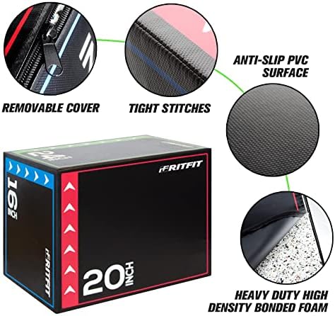 RitFit 3 in 1 Plyo Box Heavy Duty High Density Foam Jumping Box 20"x18"x16" Home Gym Fitness 440lb Weight Capacity