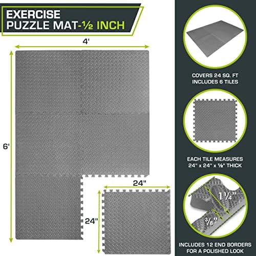 ProsourceFit Puzzle Exercise Mat for Home Gym, Mat for Home Workout Equipment, Floor Padding for Kids, Black, 24 in x 24