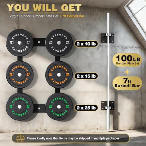 Olympic Rubber Bumper Weights for Home Gym Strength Training | 2 Inch Barbell Plate Set for Home Gym Strength Training